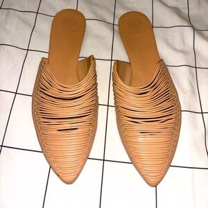 Tory Burch Tan Mules with Woven Design